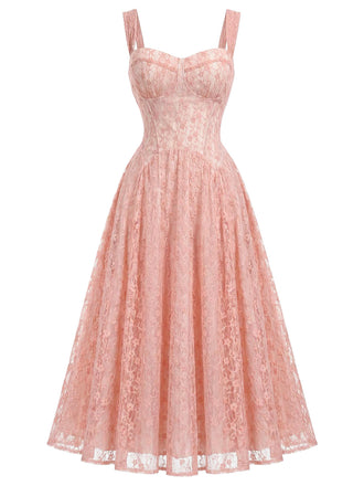 Rosa 40er Korsett-Kleid mit Spaghettiträger und Herzausschnitt