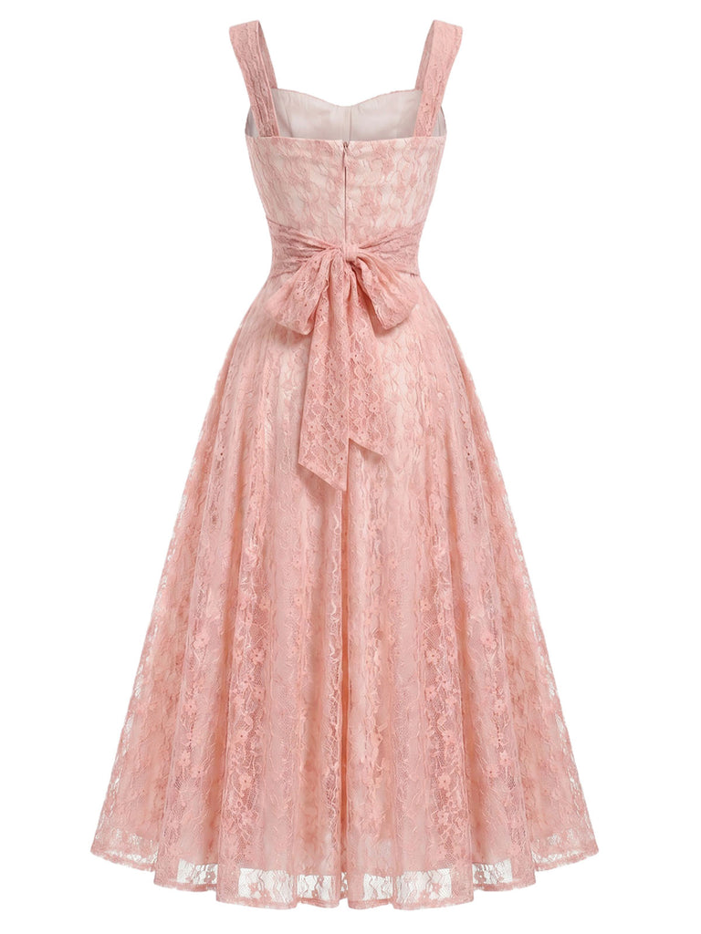 Rosa 40er Korsett-Kleid mit Spaghettiträger und Herzausschnitt