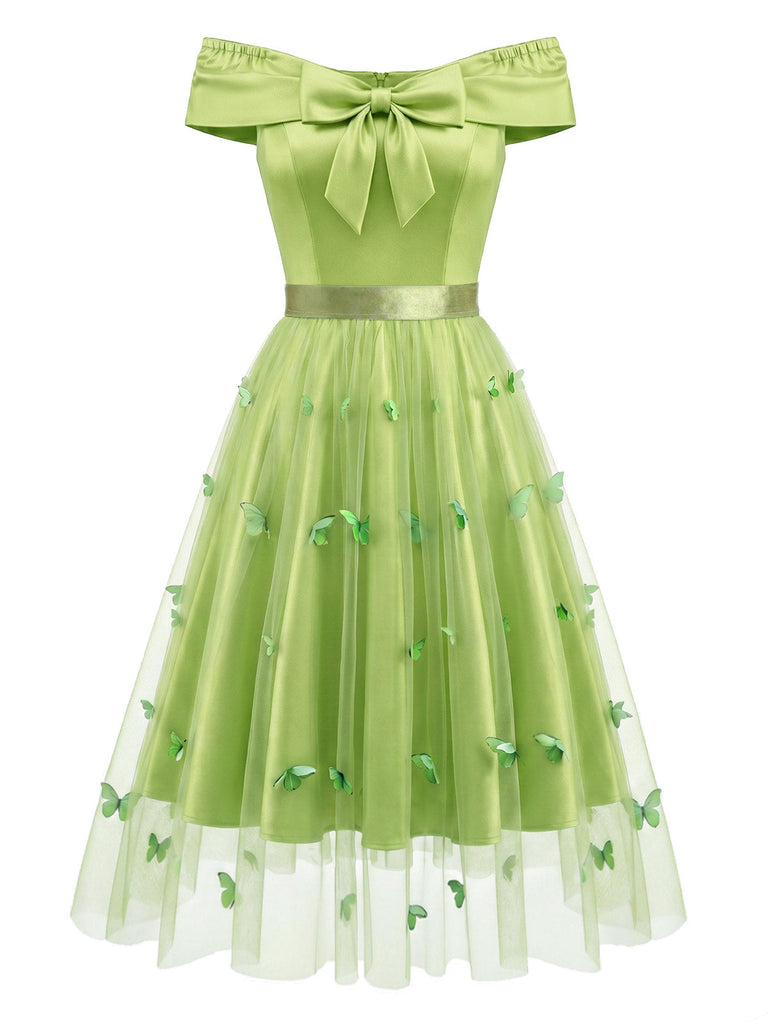 50er schulterfreies Kleid mit Schleife und Schmetterling