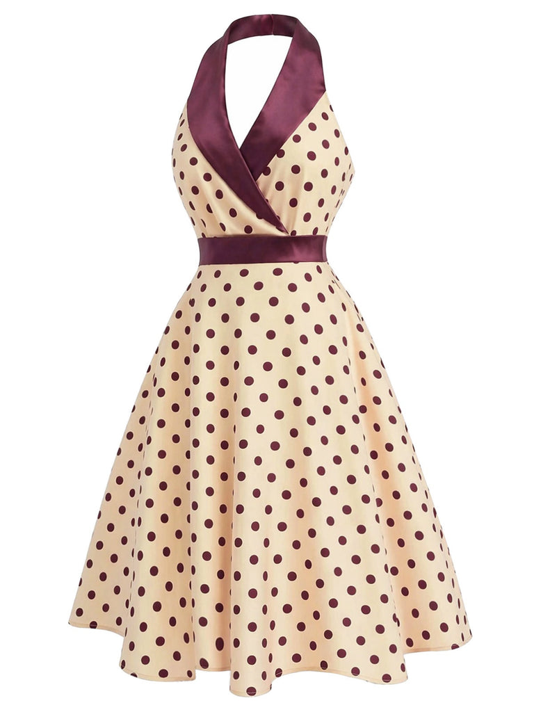 [Vorverkauf] Apricot 50er Neckholderkleid mit Polka-Dots und Schalkragen