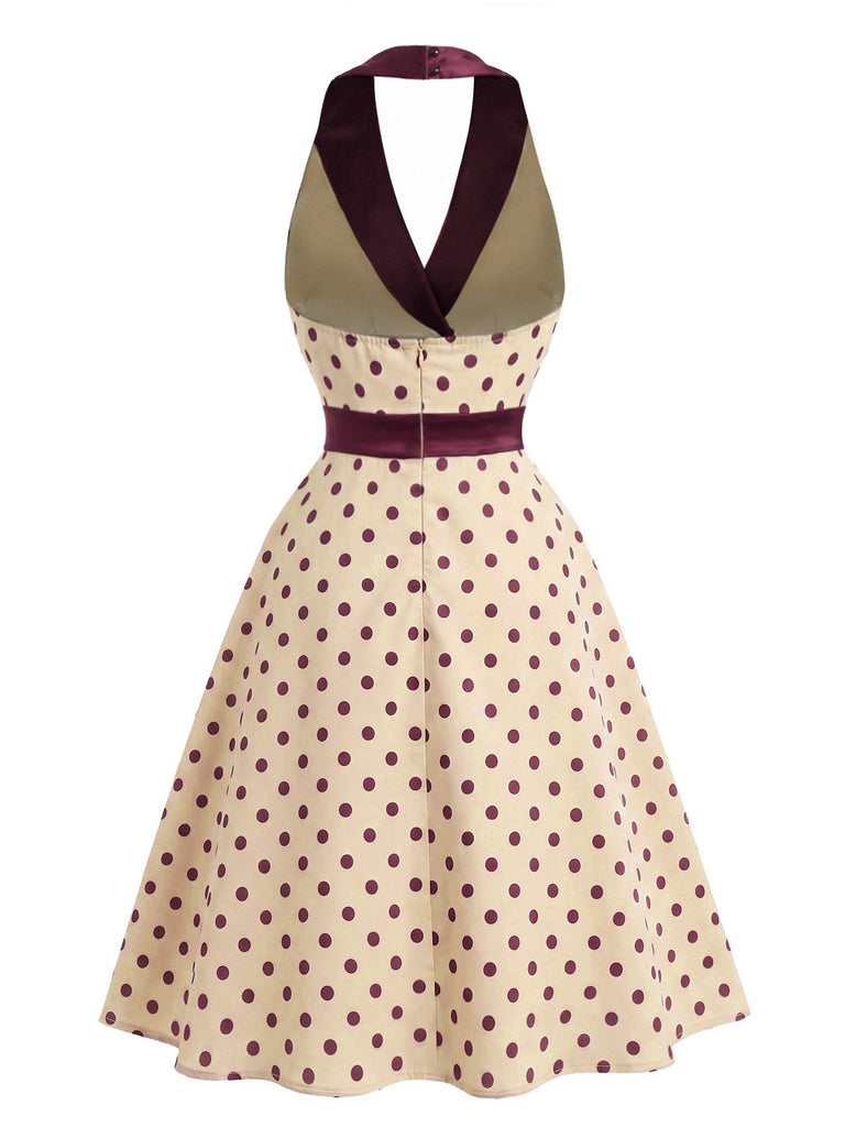 [Vorverkauf] Apricot 50er Neckholderkleid mit Polka-Dots und Schalkragen