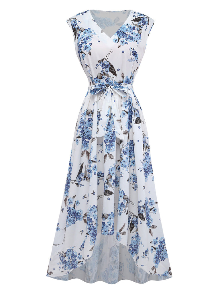 White 1950s Floral V Neck Dress 2