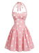 Weißes 50er Minikleid mit Neckholder und Blumen