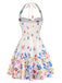 Weißes 50er Minikleid mit Neckholder und Blumen