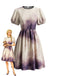 50er Halloween-Cosplaykleid mit Batikmuster und Puffärmeln