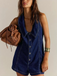 Marineblauer 70er Jeans-Romper mit Knopf
