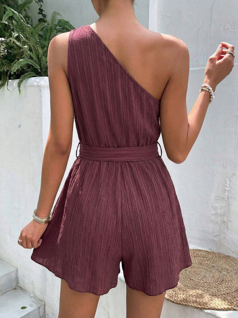 50er Romper mit One-Shoulder und Struktur