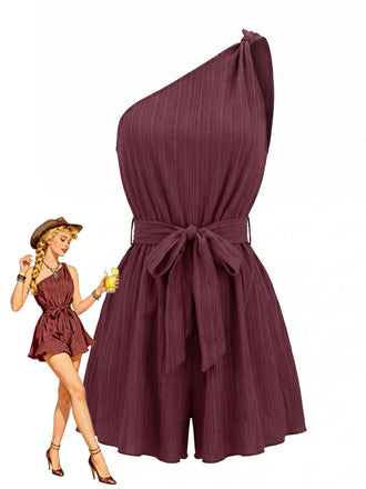 50er Romper mit One-Shoulder und Struktur