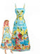 Hellblaues 50er Maxikleid mit Spaghettiträger und Blumen