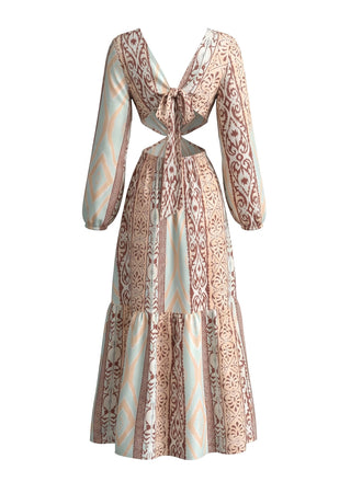 70er Boho Maxikleid mit V-Ausschnitt und Cut-out