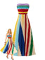 Regenbogenfarbenes 70er trägerloses Plissee-Maxikleid