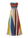 Regenbogenfarbenes 70er trägerloses Plissee-Maxikleid