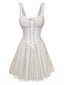 Beige 70er Kleid mit Spaghettiträger und Polka-Dots
