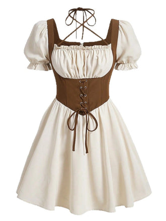 Beige 1950s Square Neck Vintage Dress 2