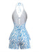 Blaues 50er 2PCS Top & kurze Hose mit abstraktem Print