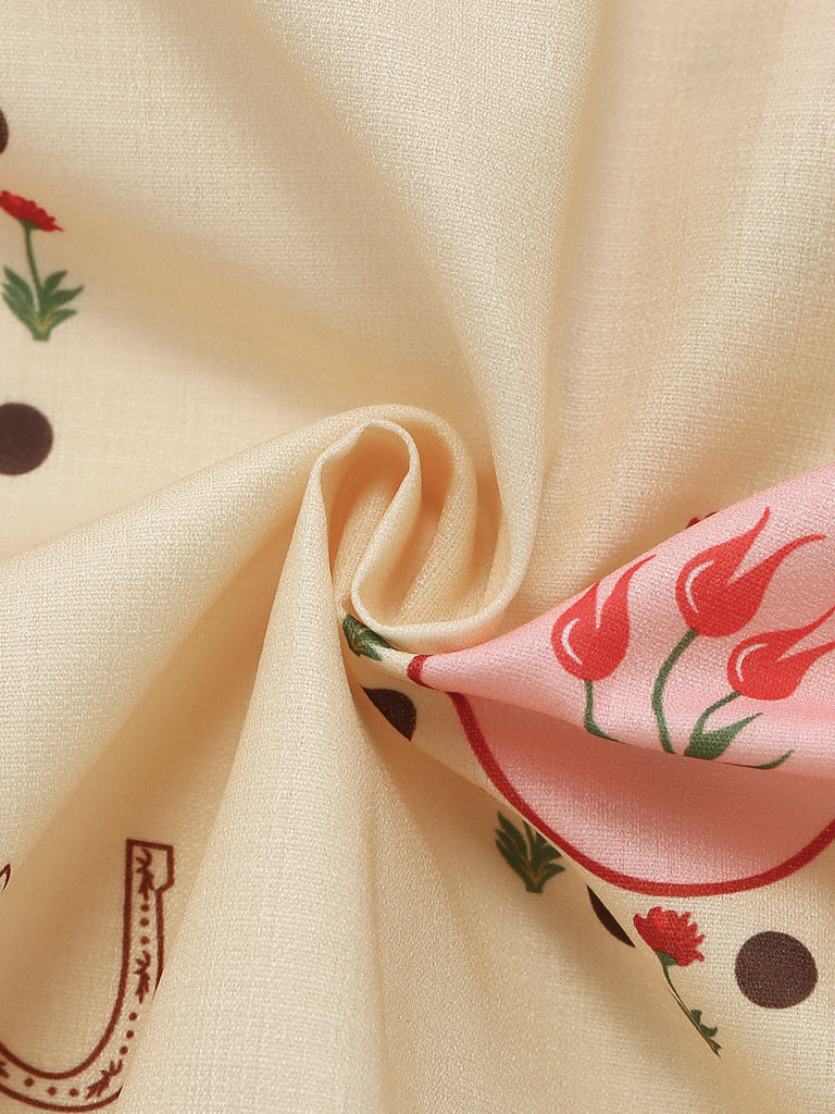 Elfenbeine 50er Shorts mit Puffärmel und Blumen