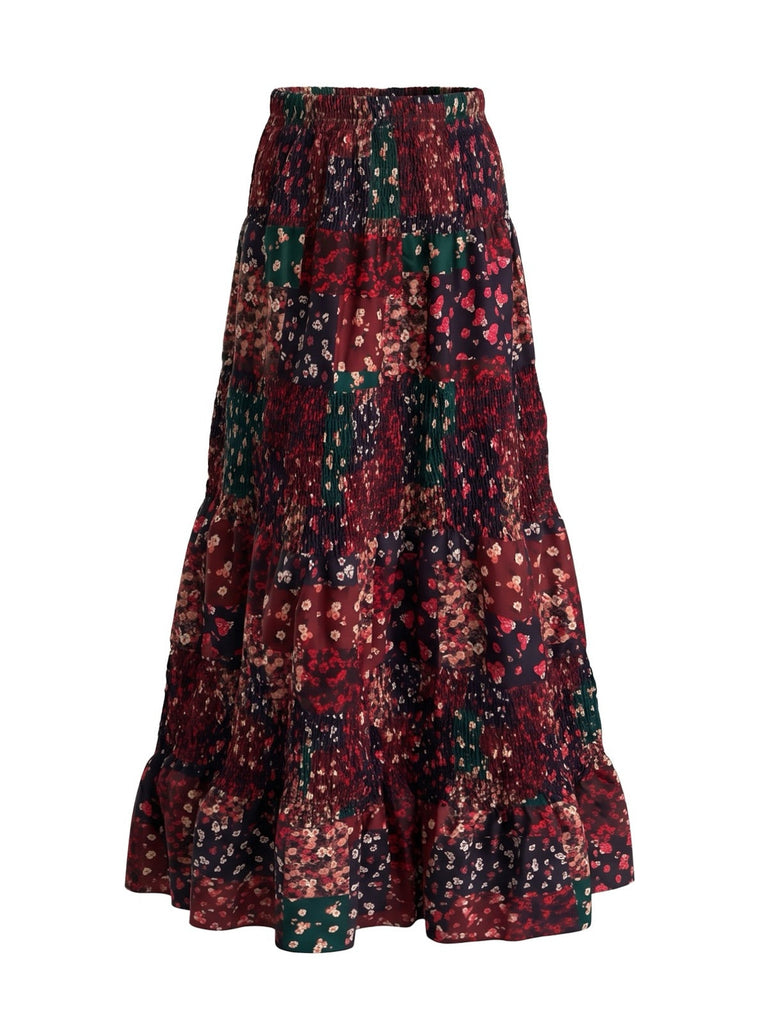 70er Maxirock mit Blumen und Hohe Taille