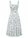 Blaues 40er Kleid mit Ditsy-Blumen und Bindefront