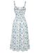 Blaues 40er Kleid mit Ditsy-Blumen und Bindefront