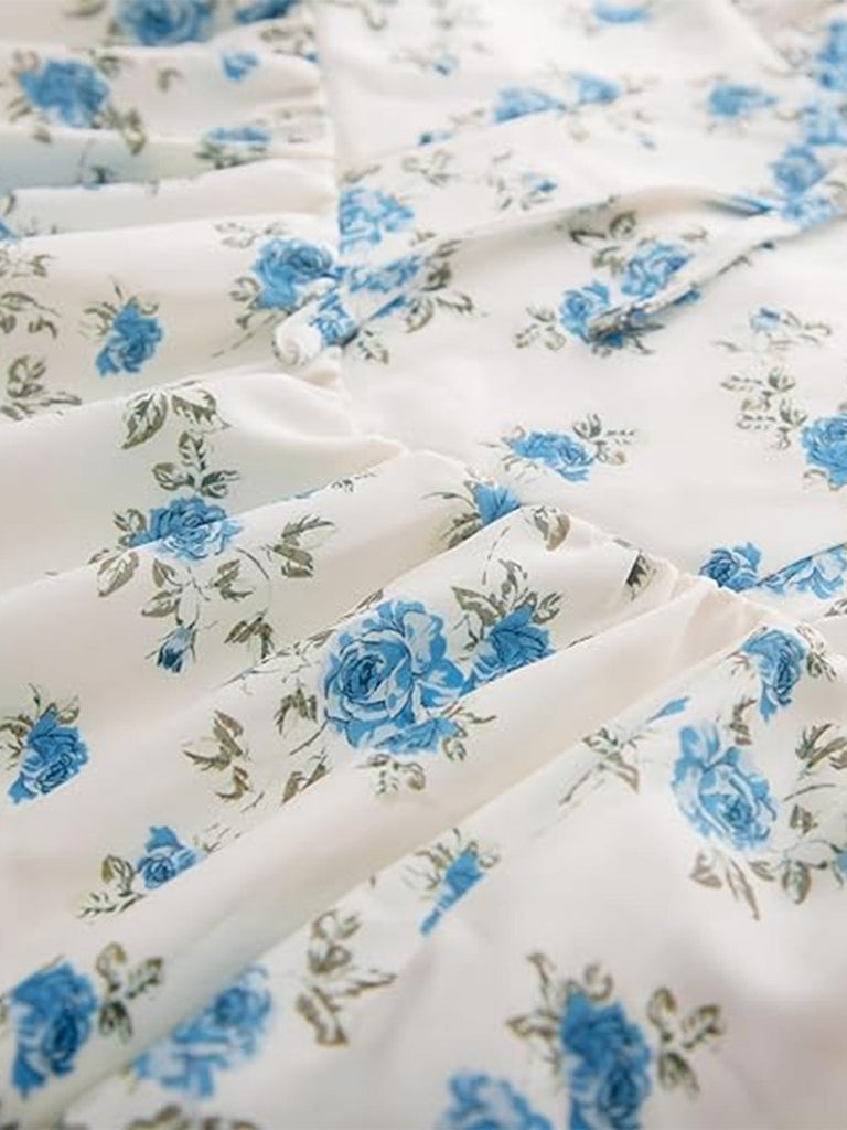 Blaues 40er Kleid mit Ditsy-Blumen und Bindefront
