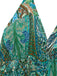 Grünes 70er Boho Maxikleid mit Tiefer V-Ausschnitt und Neckholder