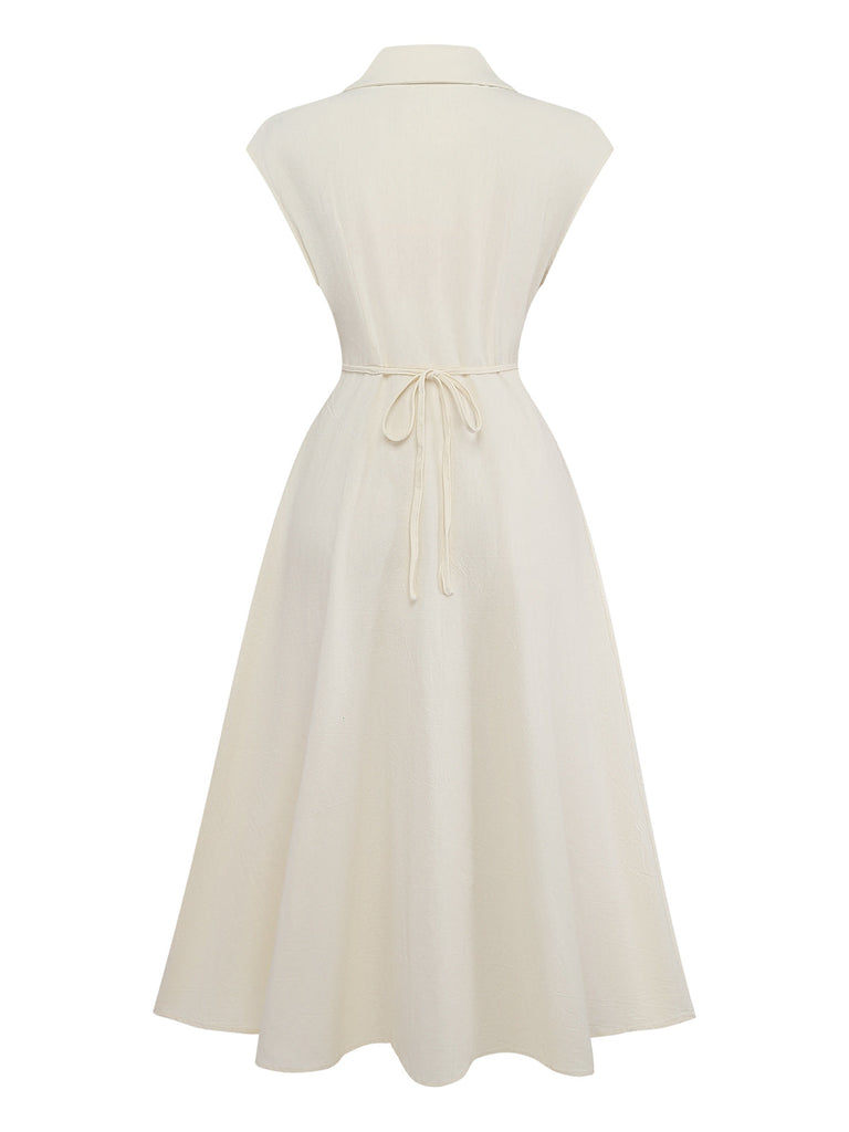Beige 40er Kleid mit Kappärmel und Blumen