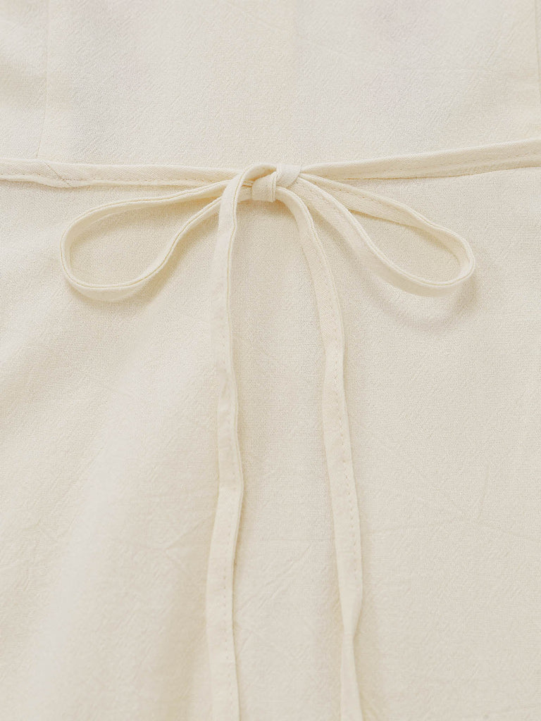 Beige 40er Kleid mit Kappärmel und Blumen