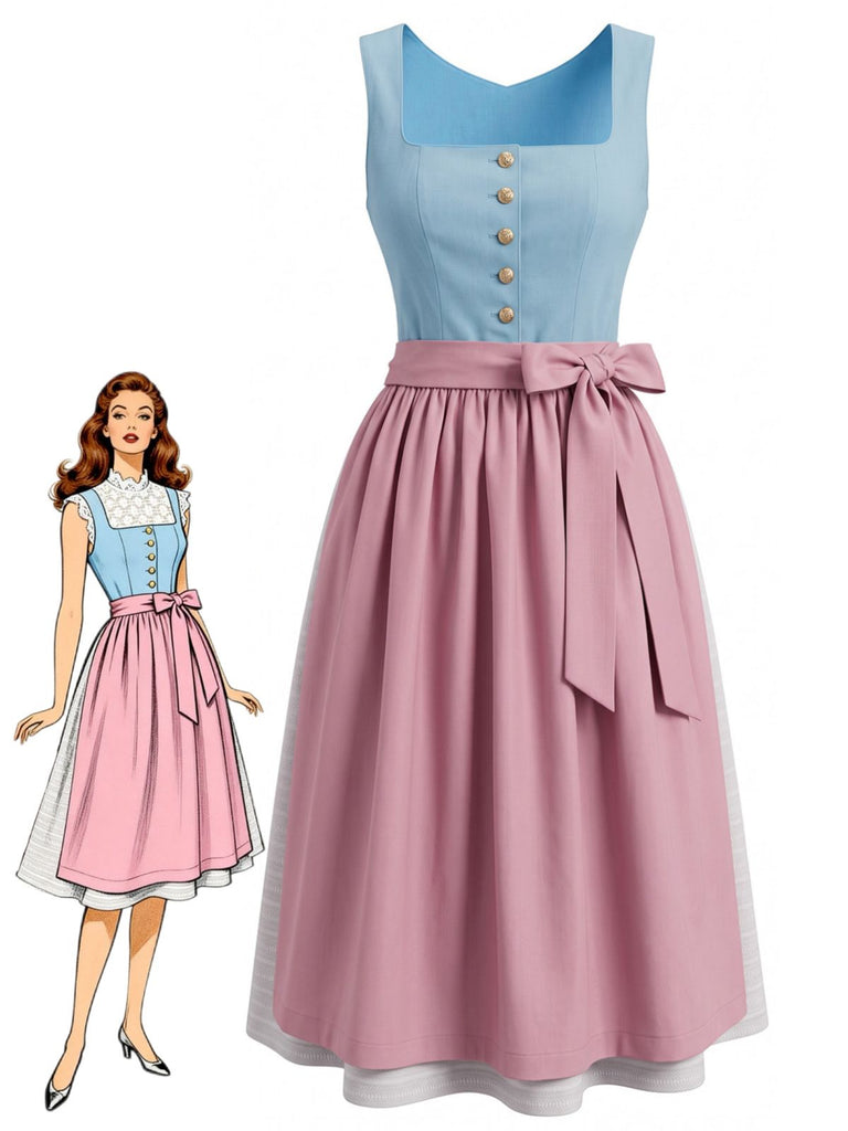 Rosa & Blaues 50er Top mit Eckiger Ausschnitt