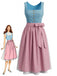 Blaues 50er Oktoberfest-Dirndl-Set mit rosa Schürze und Spitzentop