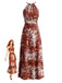 Rotes 70er Boho Maxikleid mit Blumen und Beinschlitz