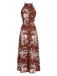 Rotes 70er Boho Maxikleid mit Blumen und Beinschlitz