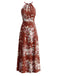 Rotes 70er Boho Maxikleid mit Blumen und Beinschlitz