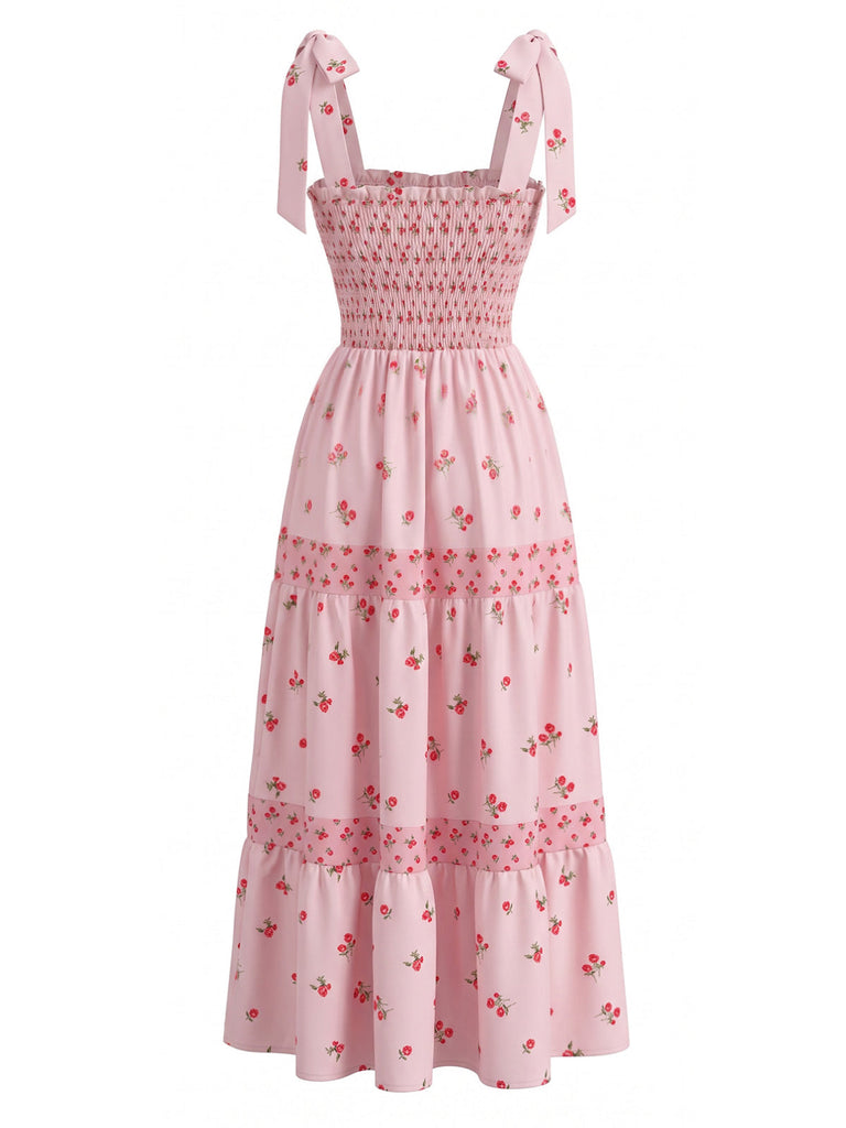 Rosa 40er Maxikleid mit Ditsy-Blumen