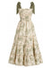Grünes 40er Kleid mit Blumen und Schulterbindung