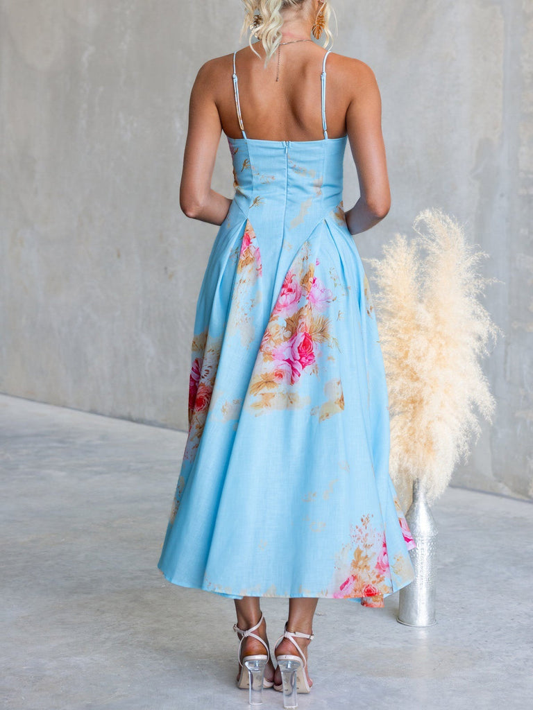 40er Midikleid mit Spaghettiträger und Herzausschnitt