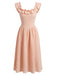 Rosa 40er Smockkleid mit Eckiger Ausschnitt und Rüschen