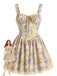 Gelbes 50er Minikleid mit Blumen und Patchwork