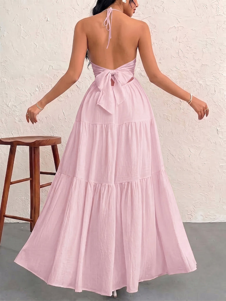 30er Maxikleid mit Neckholder und V-Ausschnitt