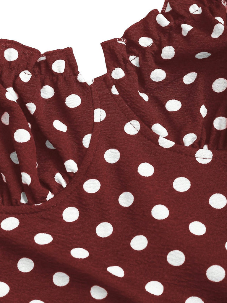 [Vorverkauf] Rotes 30er Fischschwanzkleid mit Spaghettiträger und Polka-Dots