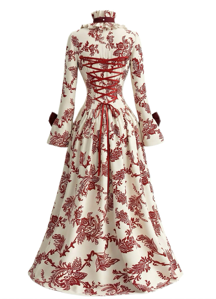 Rotes 30er Ballkleid mit Korsett und Rokoko-Blumen