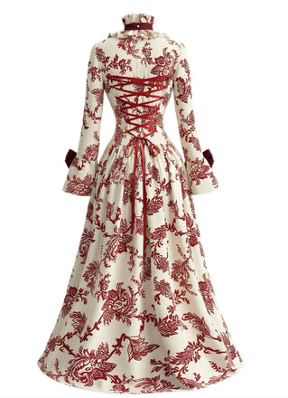 Rotes 30er Ballkleid mit Korsett und Rokoko-Blumen