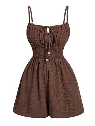 Brauner 50er Romper mit Spaghettiträger und Vorderbindung