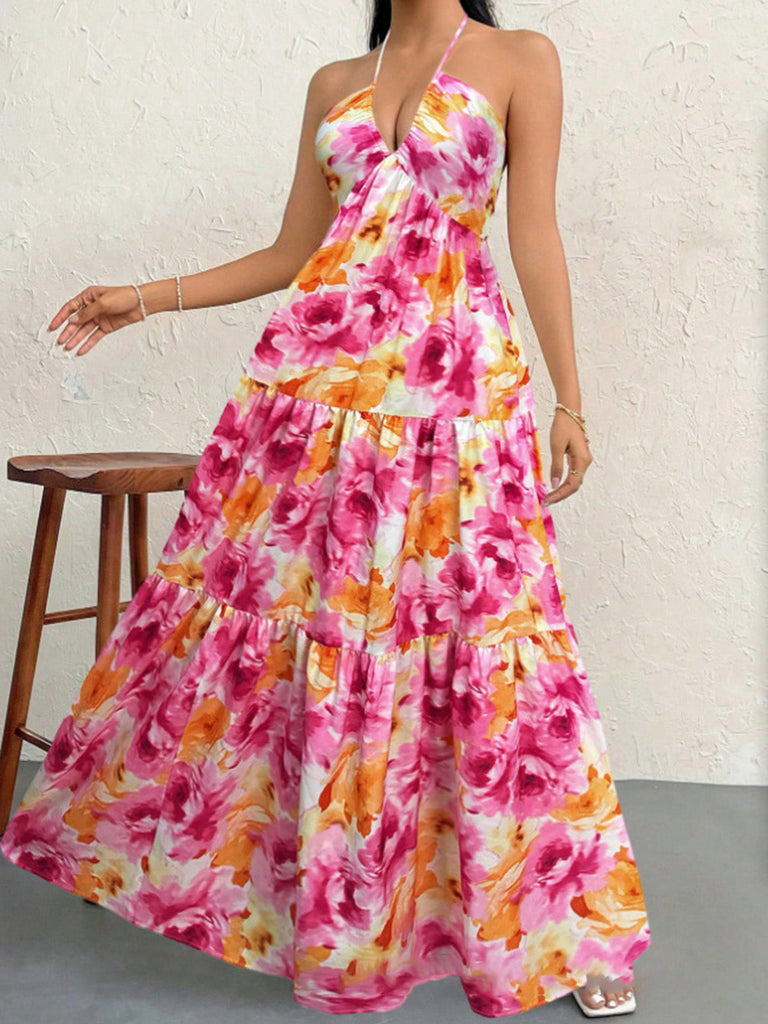 30er Maxikleid mit Blumen und Neckholder