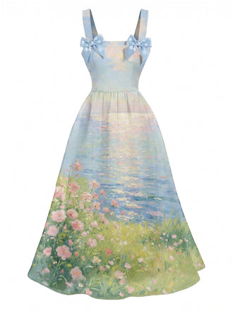 50er Kleid mit Blumen und Schleife