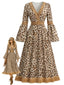 [Vorverkauf] 70er Boho-Leopardenkleid mit Fransen und Trompetenärmeln