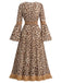 70er Boho Kleid mit V-Ausschnitt und Leoparden-Print
