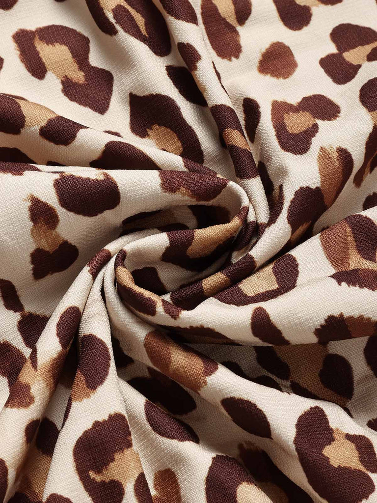 70er Boho Kleid mit V-Ausschnitt und Leoparden-Print