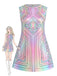 Schillerndes Silber 60er A-Linien-Minikleid