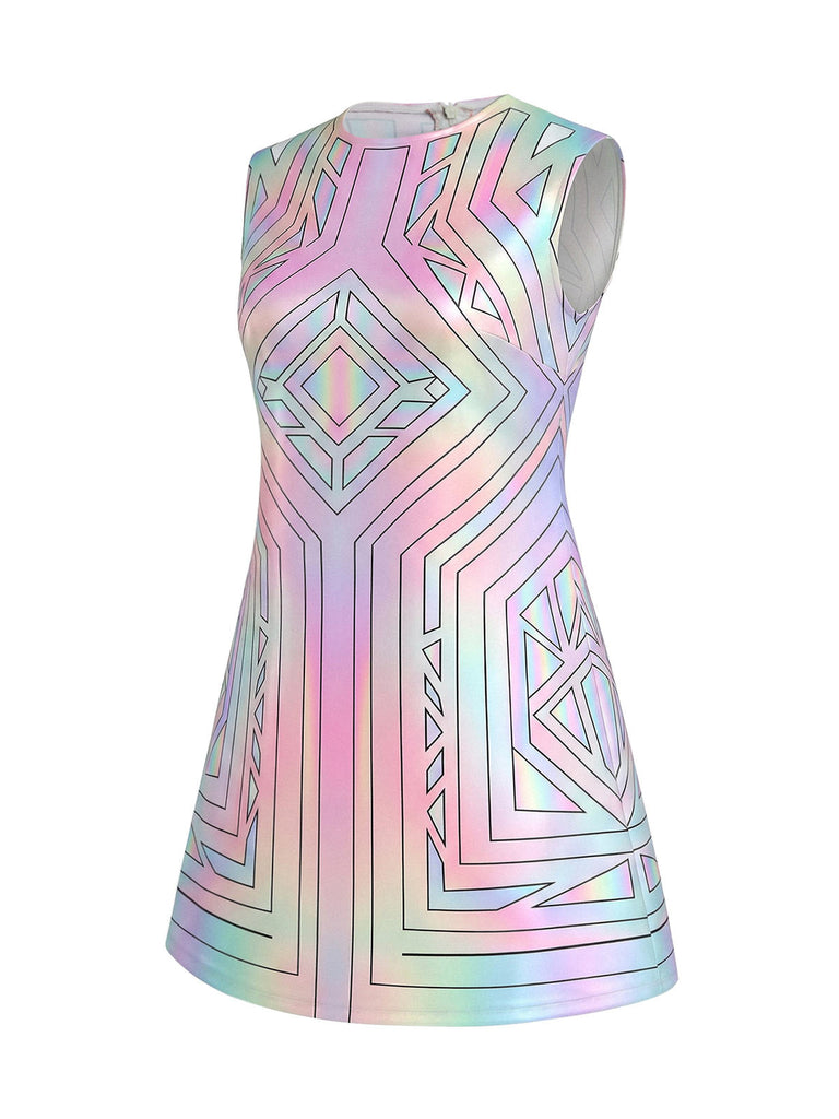 Schillerndes Silber 60er A-Linien-Minikleid