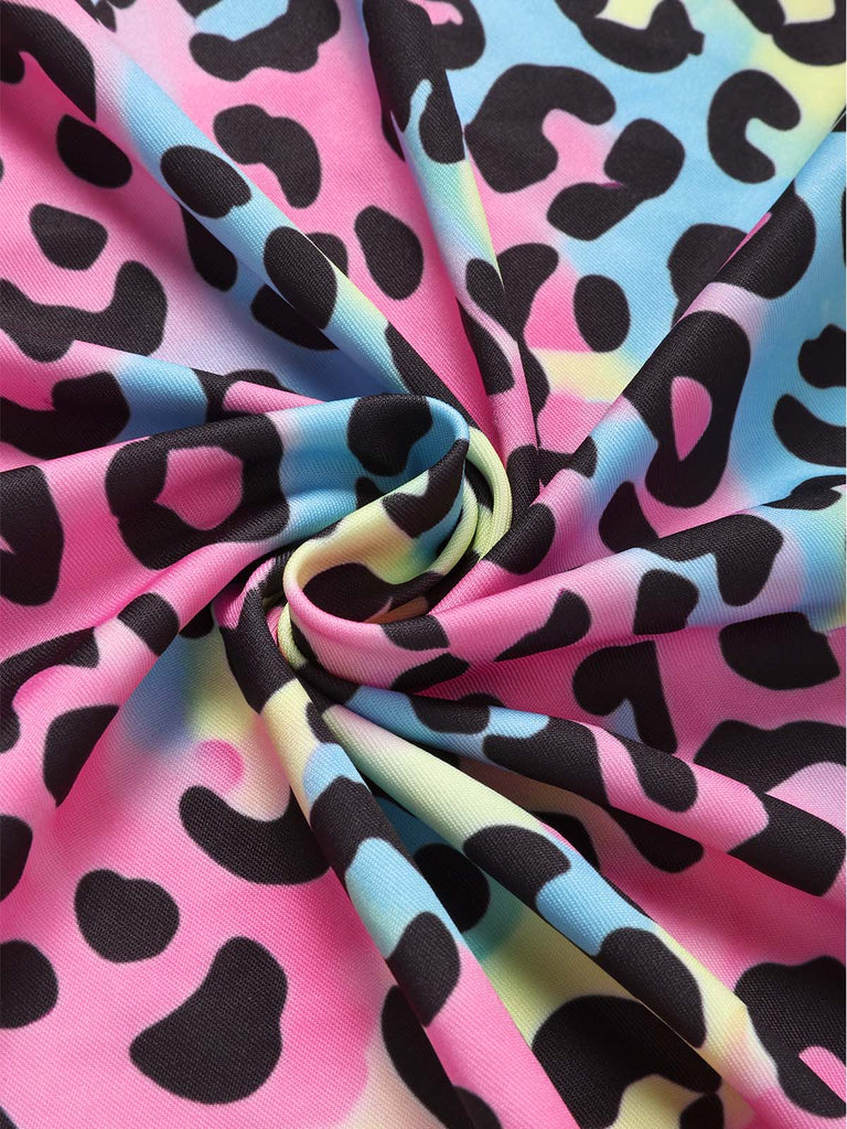 80er Wickelkleid mit Neon-Leopardenprint und Strick